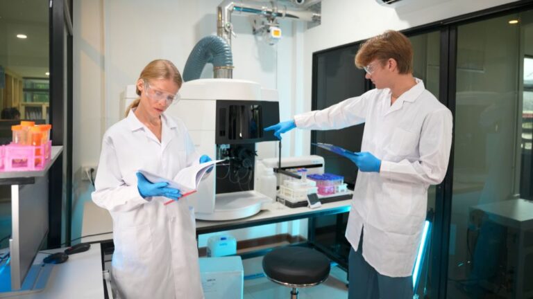 Profissionais de laboratório analisando resultados técnicos conforme requisitos de imparcialidade da ISO/IEC 17025-ntd-laboratorio