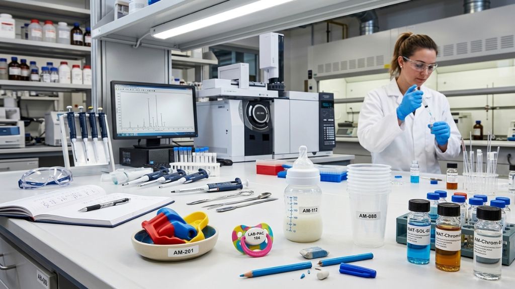 Ensaios químicos em produtos realizados em laboratório